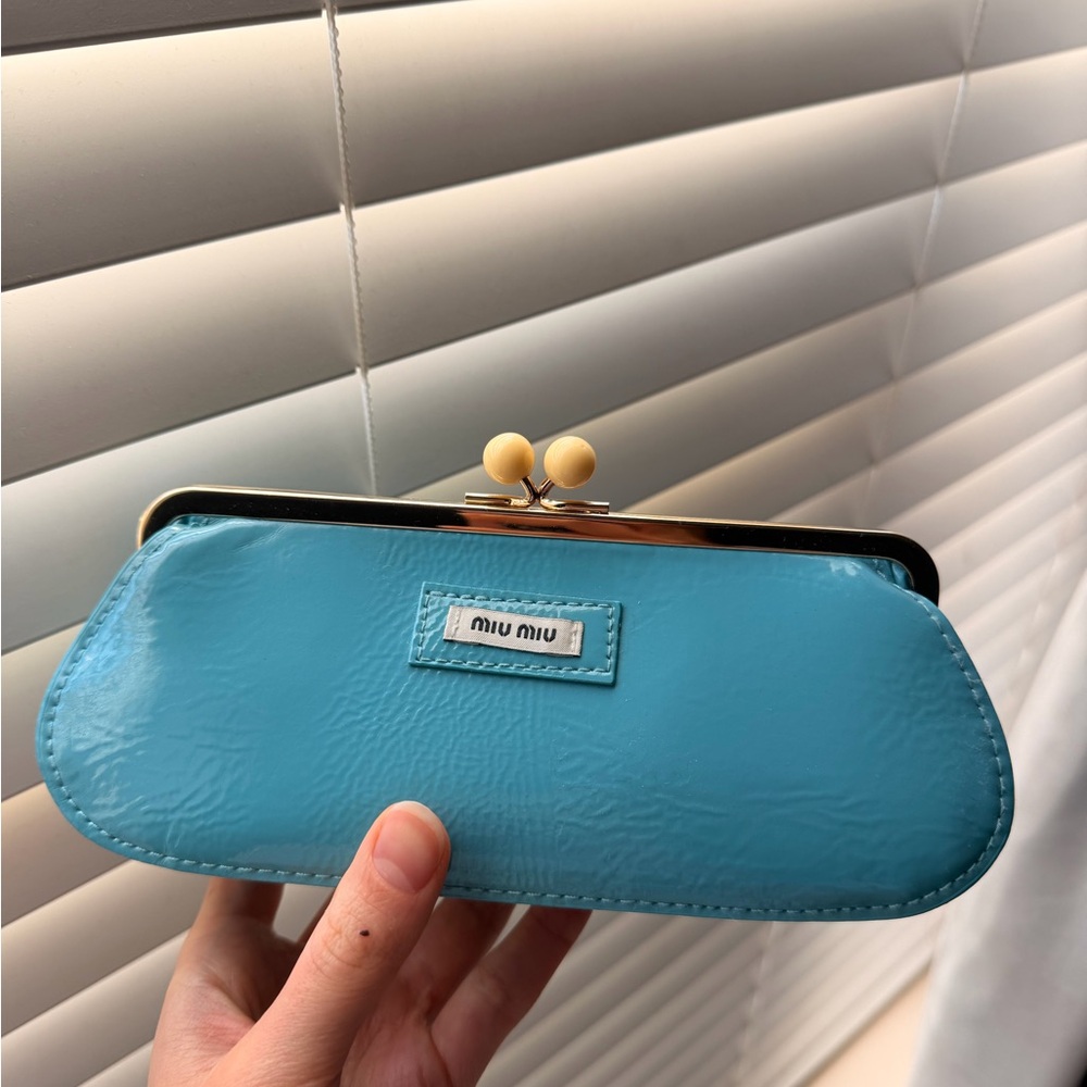Miu Miu Turquoise Clutch with Gold Accents